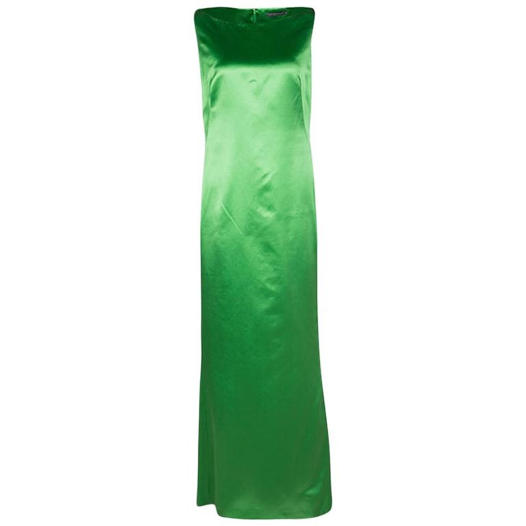 Alexander McQueen Green Silk Sleeveless Maxi Dress M For Sale at ...