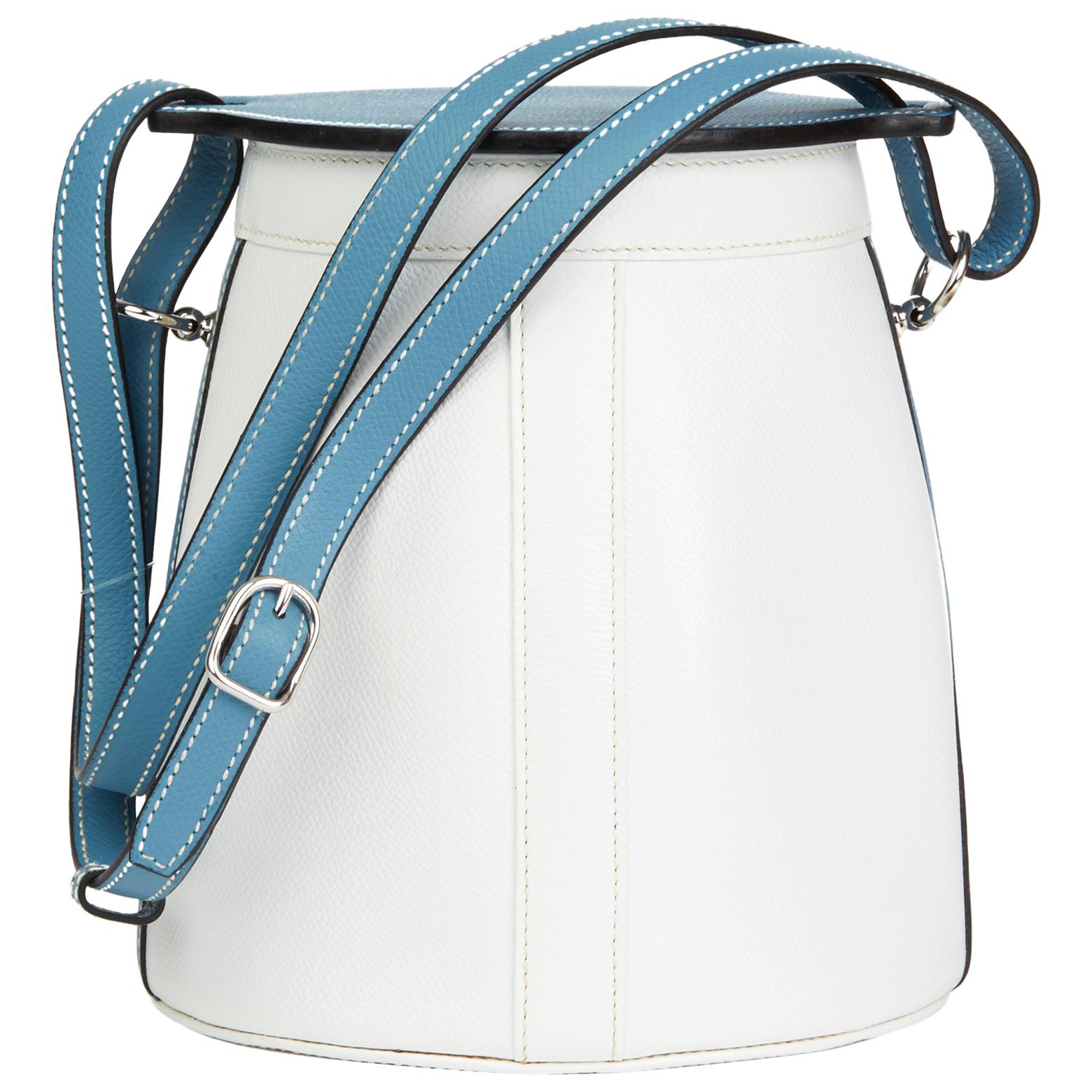 2005 Hermès Blue Jean & White Epsom Leather Farming Bucket Bag