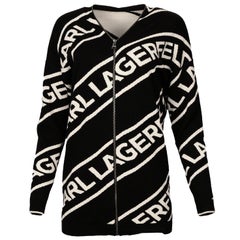 Karl Lagerfeld Black/White Long Sleeve Reversible Signature Zip Up Sweater Sz S