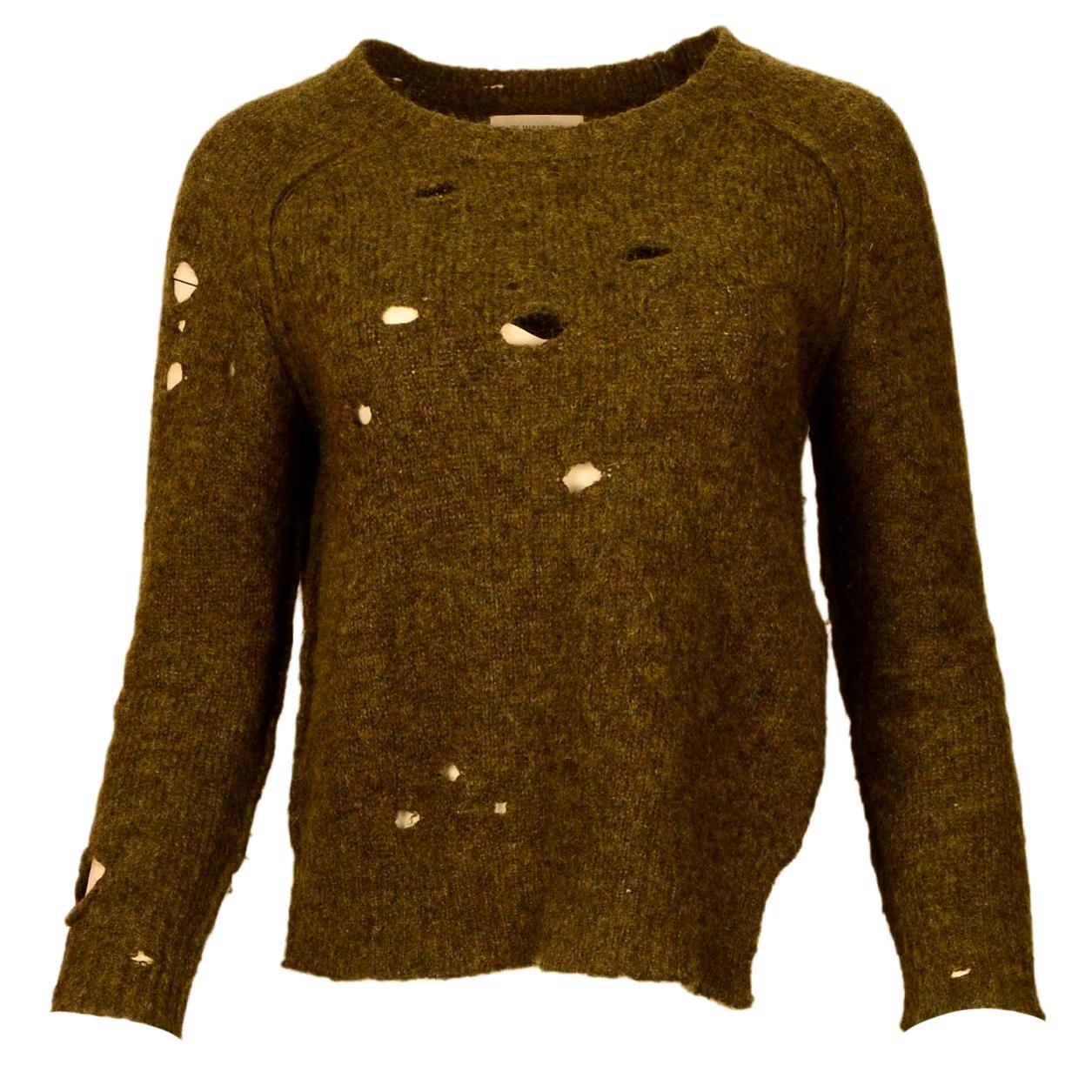 Isabel Marant Green Knit Distressed Sweater W/ Side Slit Sz 38
