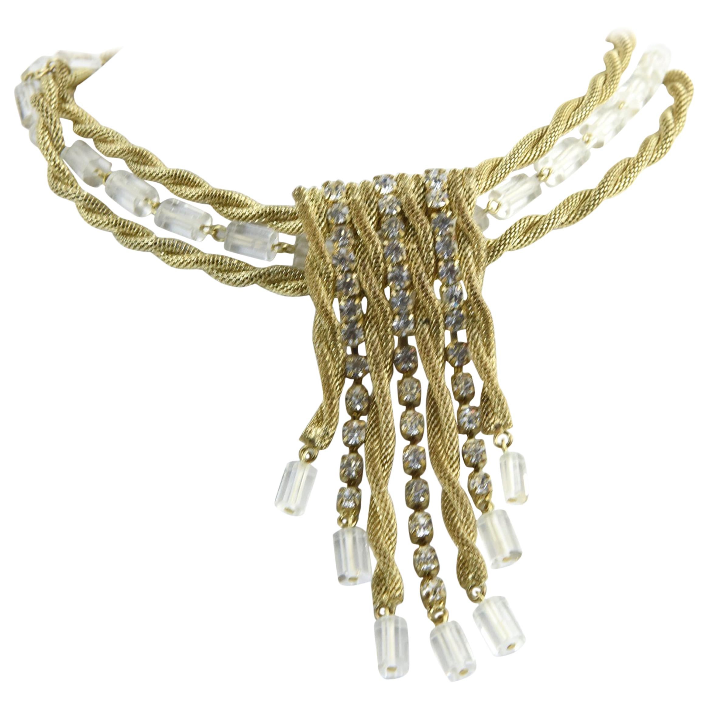 Scaasi Red Carpet Gold and Lucite Tassel Necklace