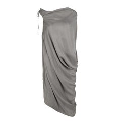 Lanvin Grey Gathered Tie Detail Draped Asymmetric Dress M