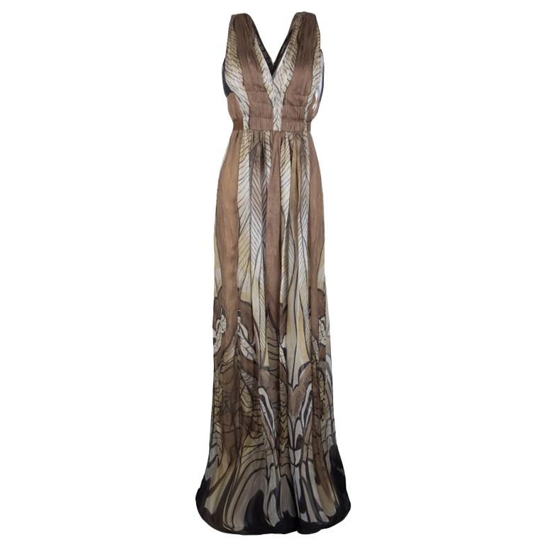 Alberta Ferretti Multicolor Printed Crepe Silk Sleeveless Belted Maxi Dress M