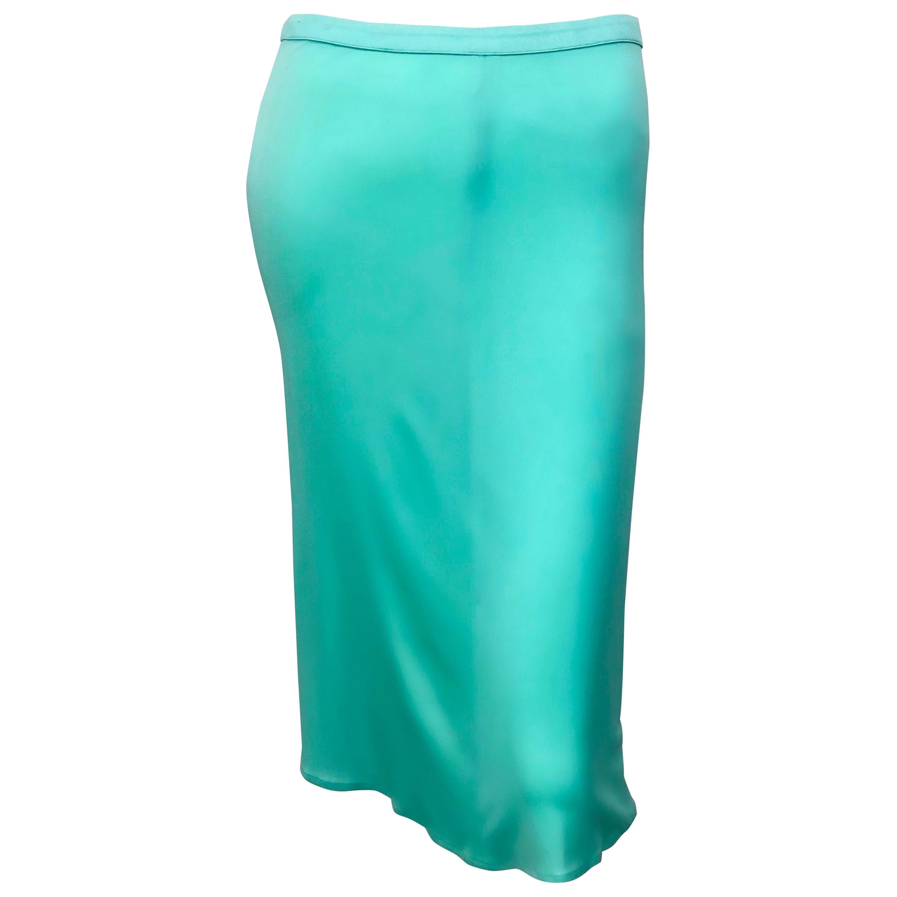 1990s Gianni Versace Couture Teal Turquoise Blue Silk Jersey Vintage 90s Skirt