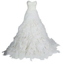 Monique Lhuillier F/W 2014 Skye Strapless Silk Organza Wedding Dress L