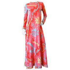 1980s Averardo Bessi Abstract Floral Silk Maxi Dress