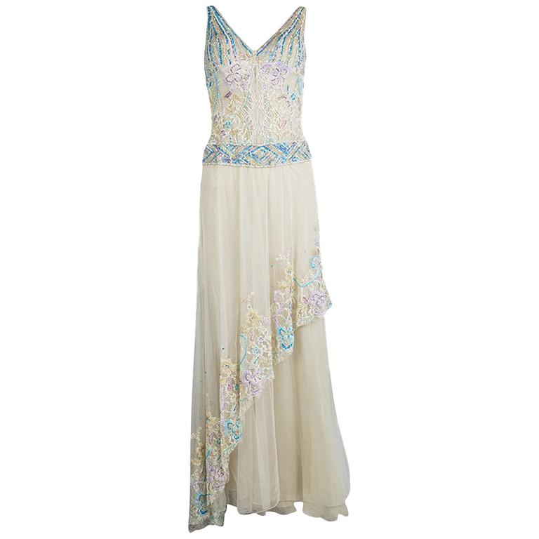 Zuhair Murad Haute Couture Beige Contrast Embellished Sleeveless Gown
