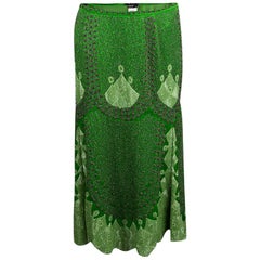 Etro Parrot Green Silk Hand Embellished Beadwork Midi Skirt M