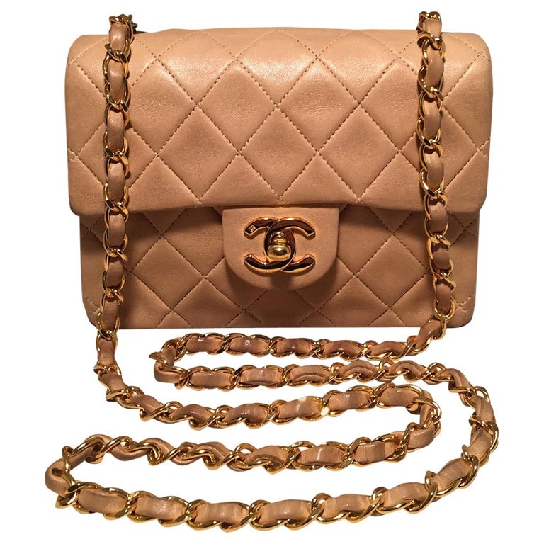 Chanel Nude Quilted Tan Leather Mini Classic Flap Shoulder Bag