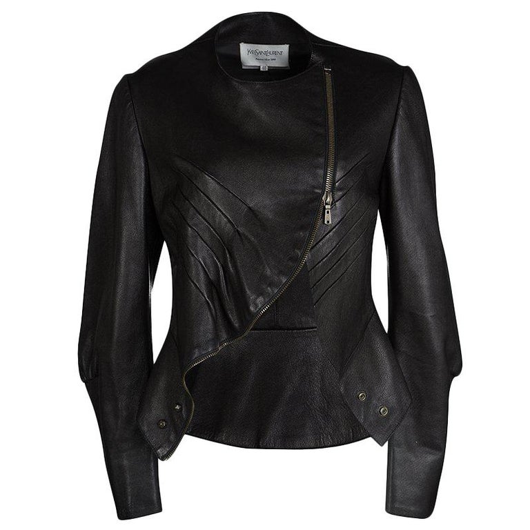 Yves Saint Laurent Hiver'08 Dark Brown Leather Asymmetric Zip Front ...