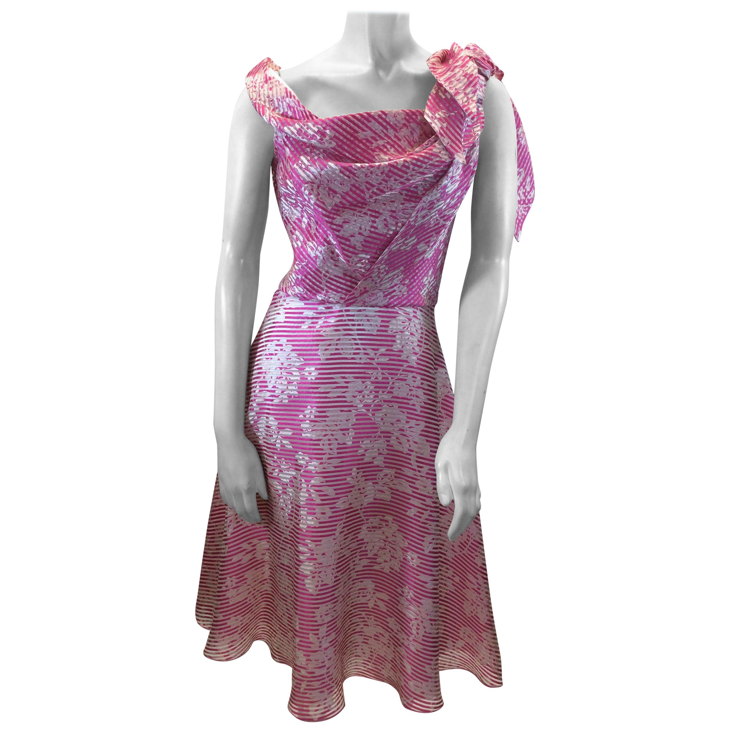David Fielden Pink and White Stripe Silk Dress NWT