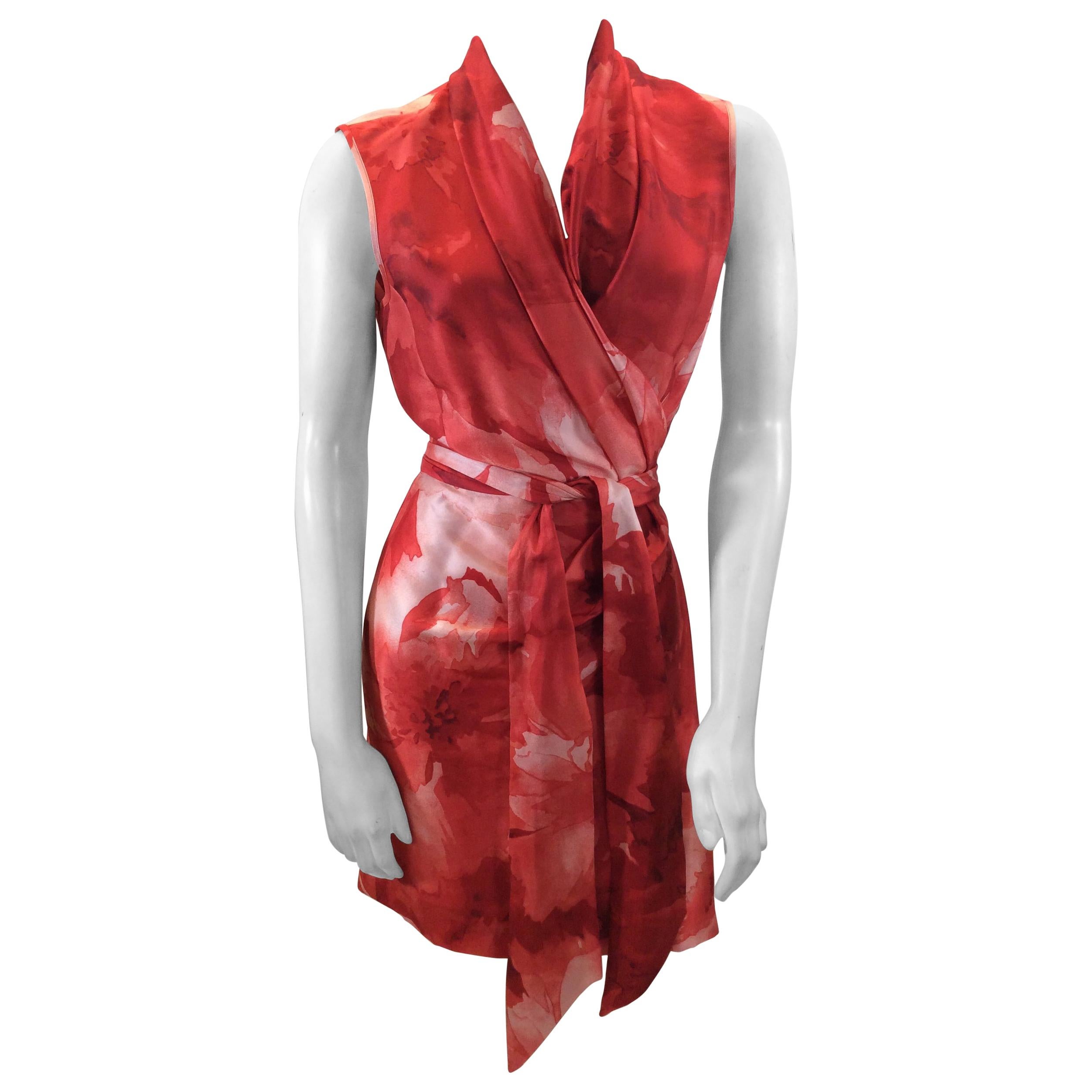 Max Mara Red Print Silk Wrap Dress For Sale