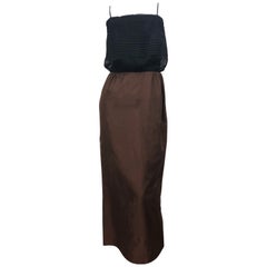 1960s S. Howard Hirsh Chocolate Brown + Black Silk Chiffon Vintage 60s Gown