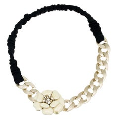 Chanel White Enamel Camellia Chain Headband