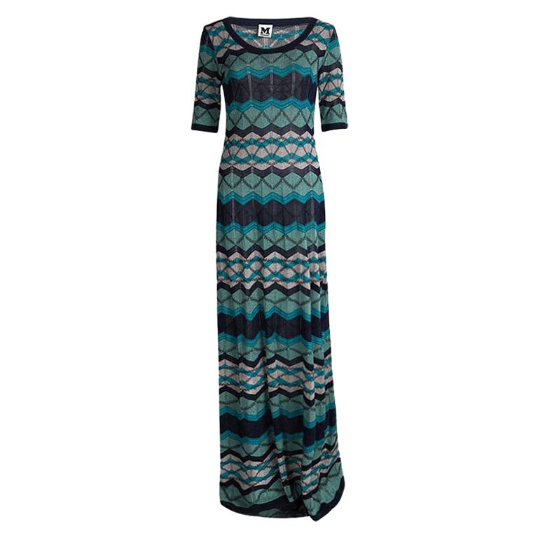 M Missoni Multicolor Knit Short Sleeve Maxi Dress M For Sale at 1stDibs