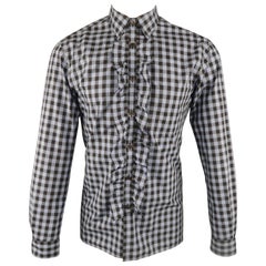 PRADA Size M Black and White Checkered Cotton Button Up Long Sleeve ...