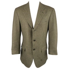 Vintage KITON 40 Regular Green Houndstooth Cashmere / Silk Notch Lapel Sport Coat