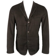Z ZEGNA - Manteau de sport en soie matelassée noire à revers et poches patch, taille US 38