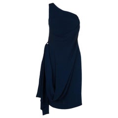 Hermes Blue Silk Knit One Shoulder Draped Dress S