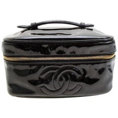 Chanel Vanity Case Cc Logo 227806 Black Patent Leather Satchel