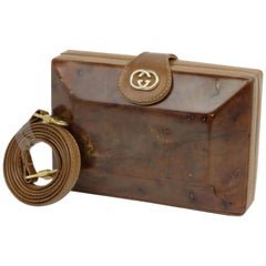 Vintage Gucci (Rare) Wooden Minaudiere 2way 230186 Brown Wood Cross Body Bag