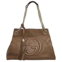 Vintage Gucci Soho Chain Tote 228742 Brown Leather Shoulder Bag