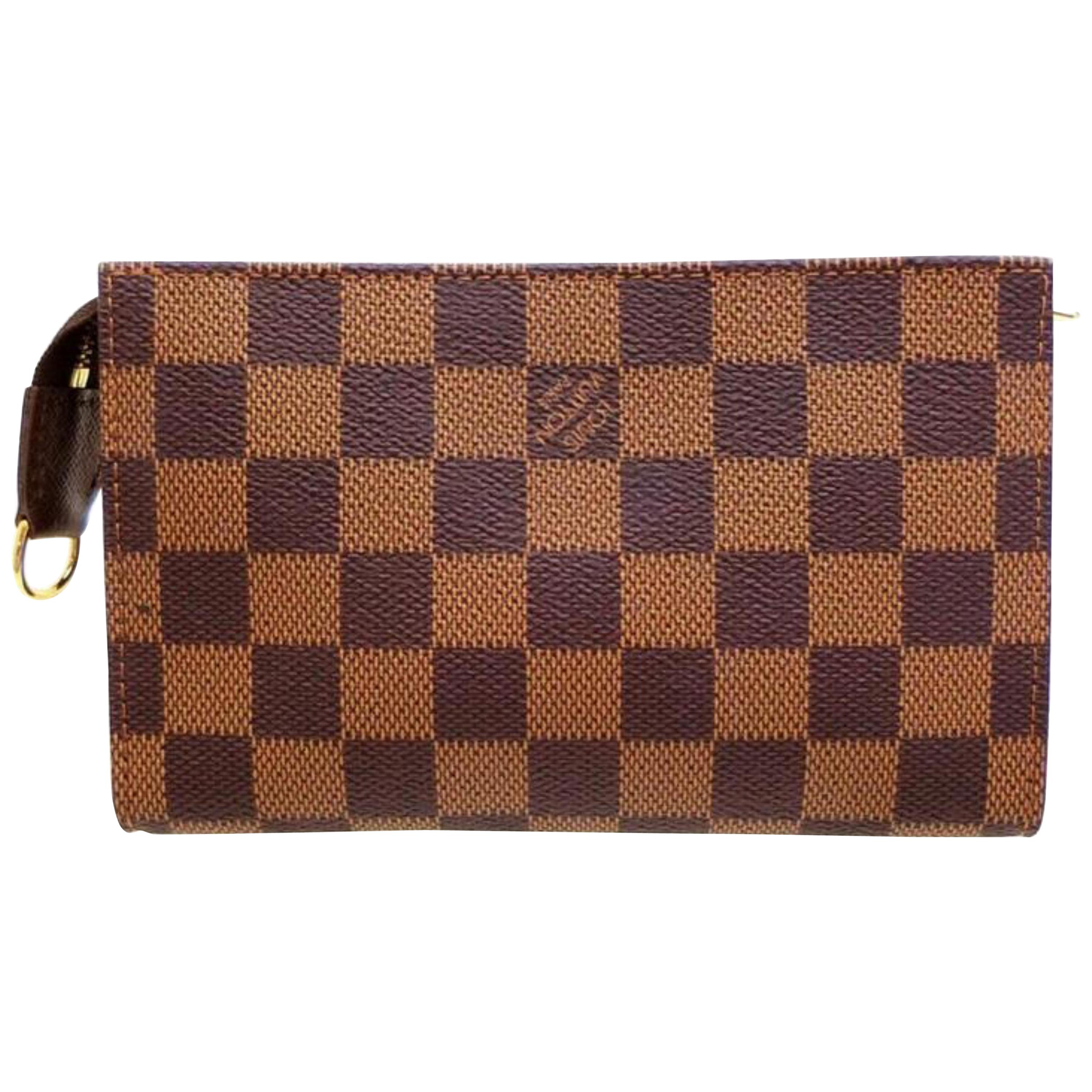 Louis Vuitton Poche Damier Ebene Zip Pouch 227809 Brown Coated Canvas Clutch