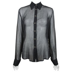 Fendi Monogrammed Sheer Black Button Up, c. 90's, Size 6