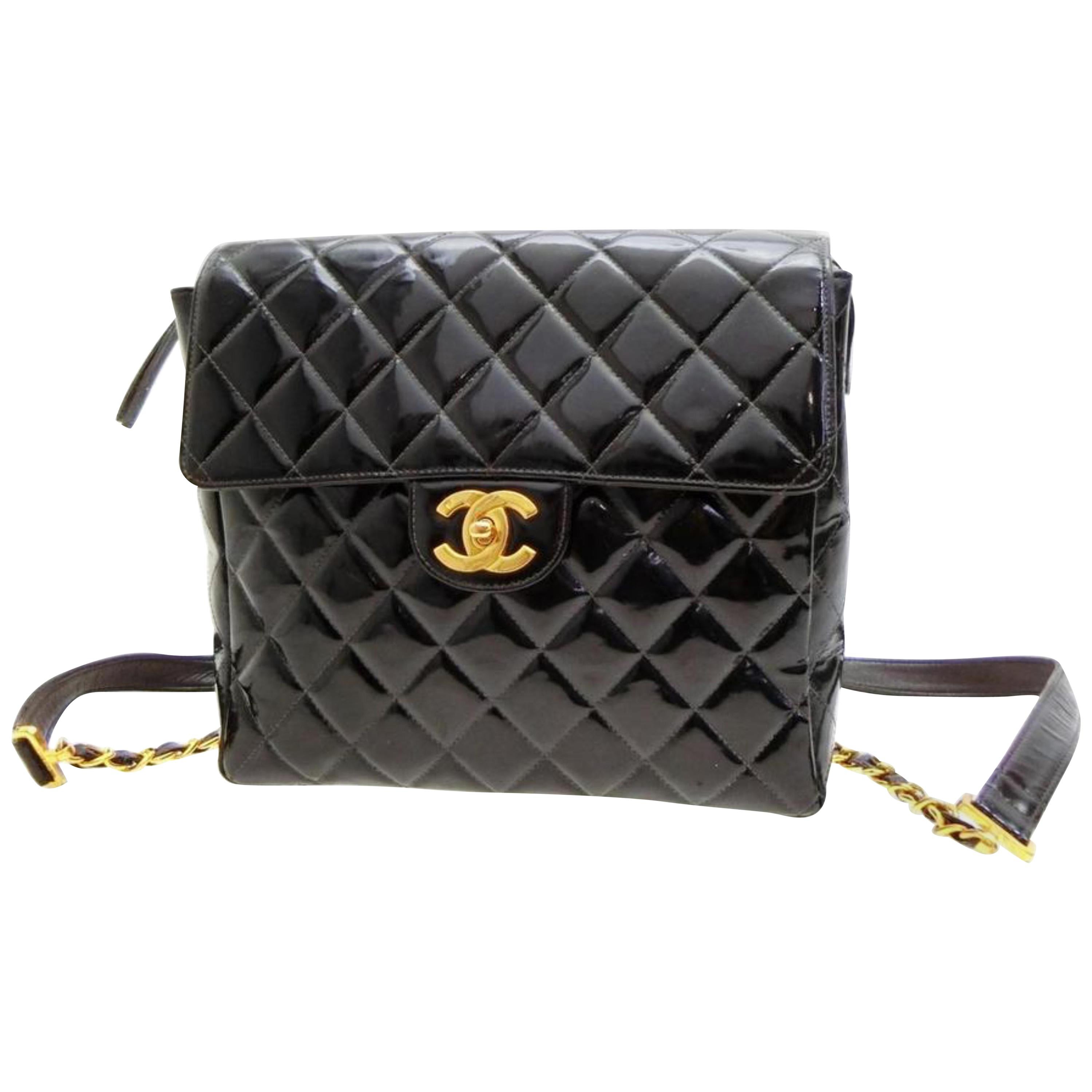 Chanel Backpack Quilted Chain Jumbo Flap 227899 Patent Leather Shoulder Bag For Sale