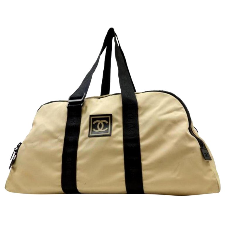 Chanel Extra Large Cc Sports Logo Boston Duffle 227858 Beige Canvas Shoulder Bag For Sale at 1stdibs