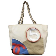 Vintage Chanel No. 5 Cc Logo Chain Tote 227956 Multicolor Canvas Shoulder Bag