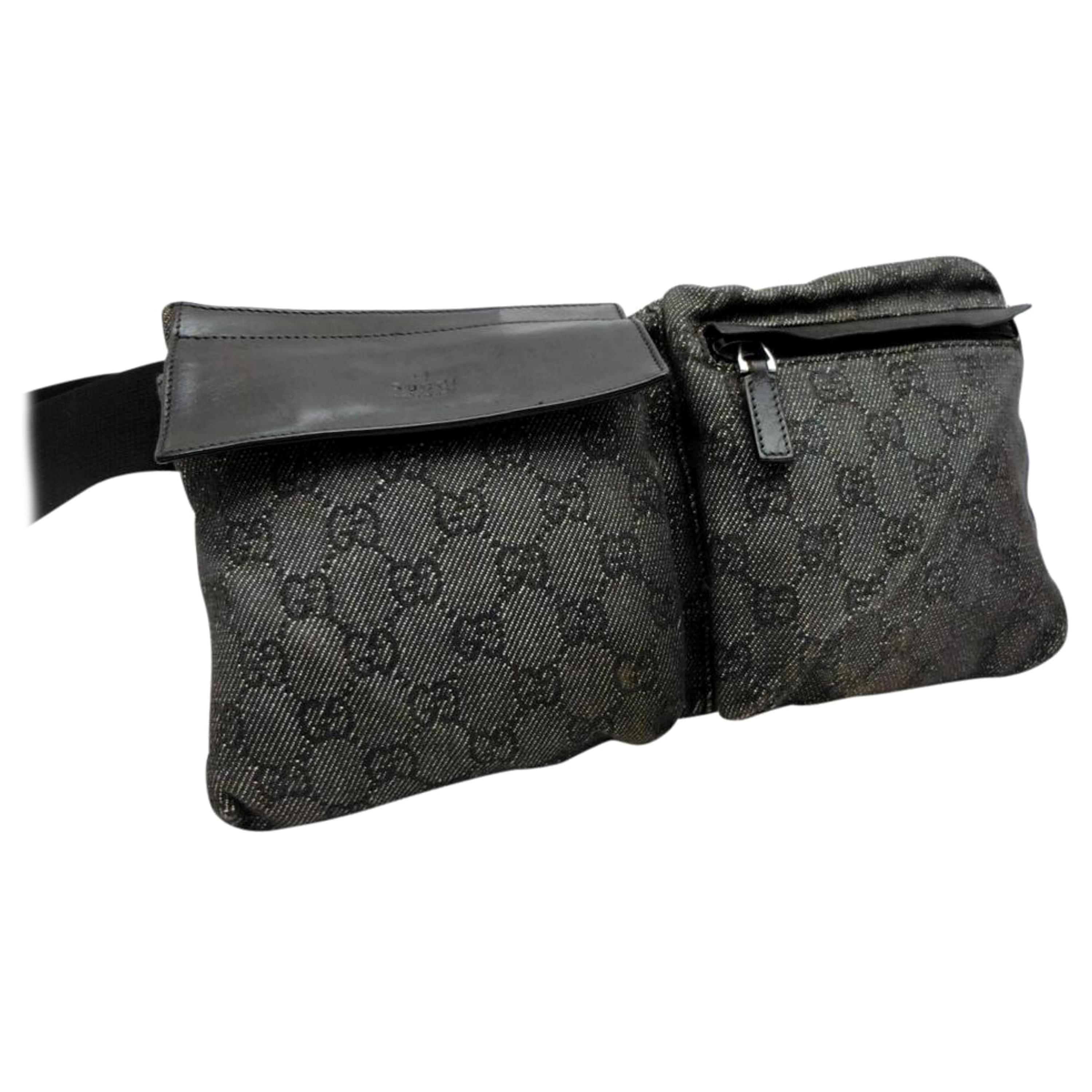 Gucci Charcoal Monogram Gg Belt Bag-230352 Black Canvas Cross Body Bag For Sale