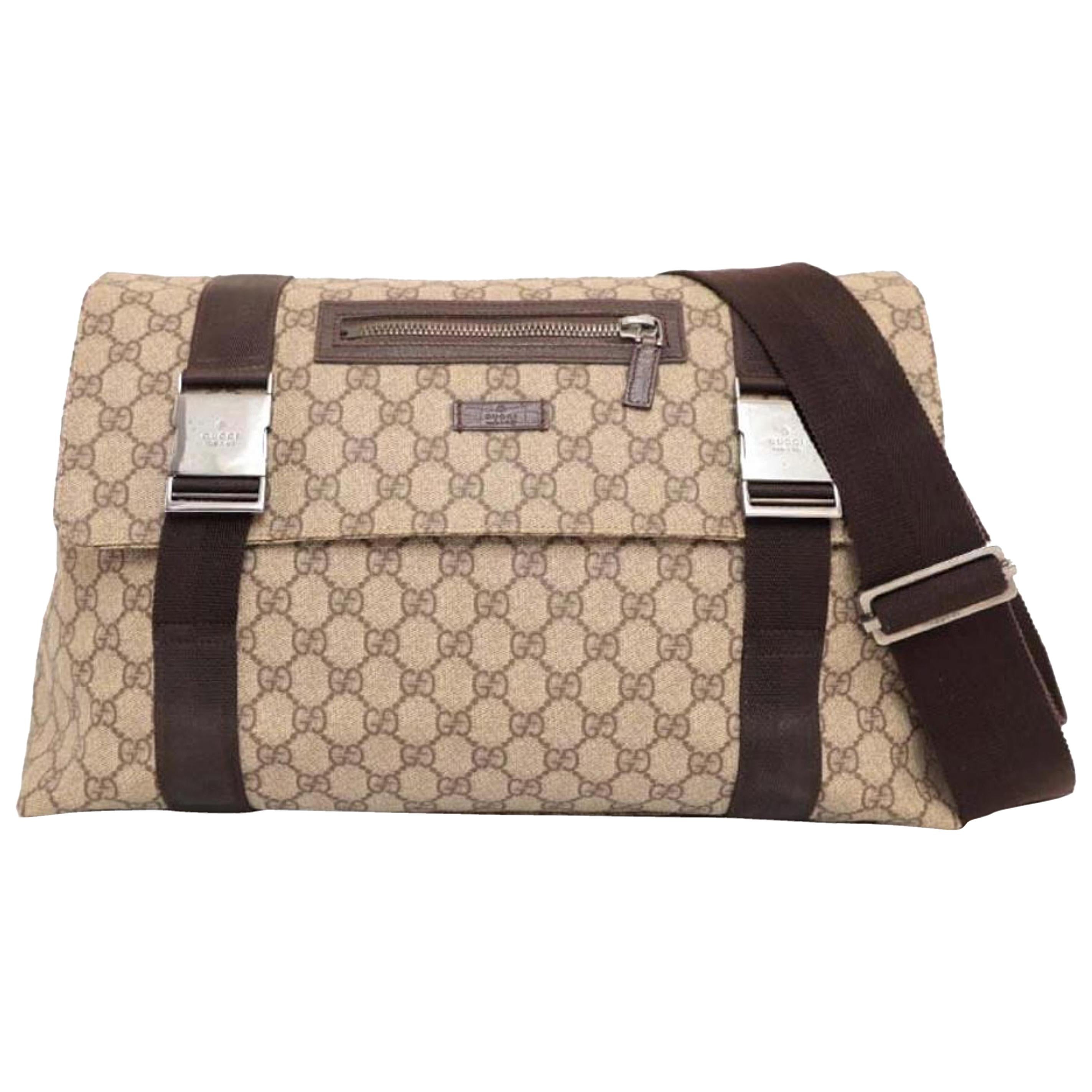 Gucci Monogram Gg Supreme Messenger 227763 Brown Coated Canvas Cross Body Bag For Sale