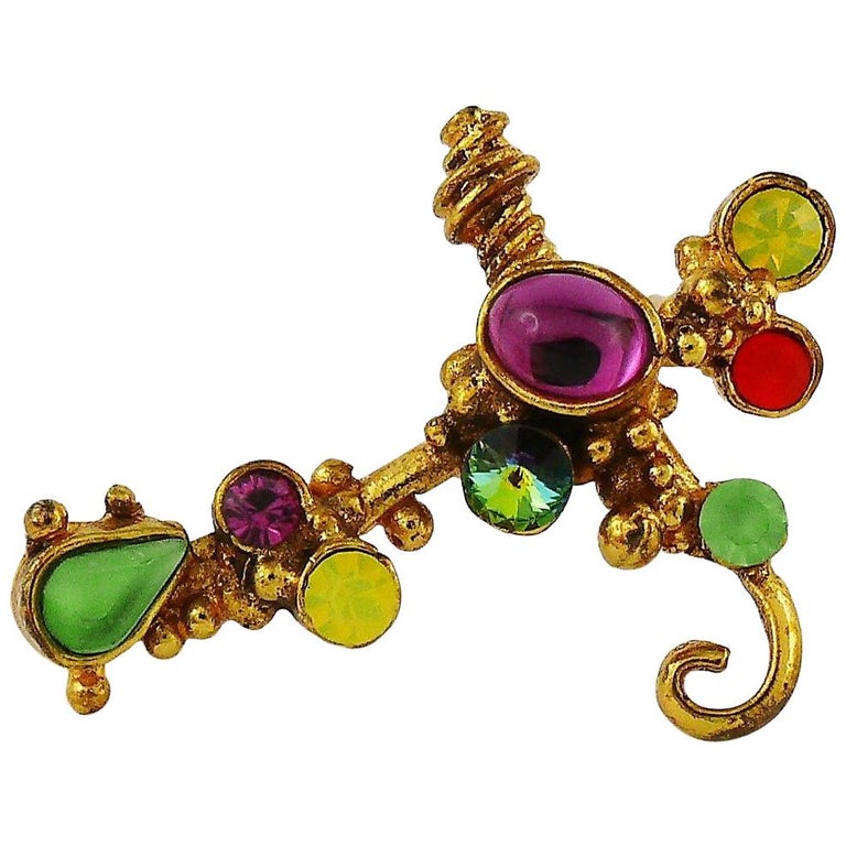 Christian Lacroix Vintage Jewelled Cross Brooch at 1stDibs