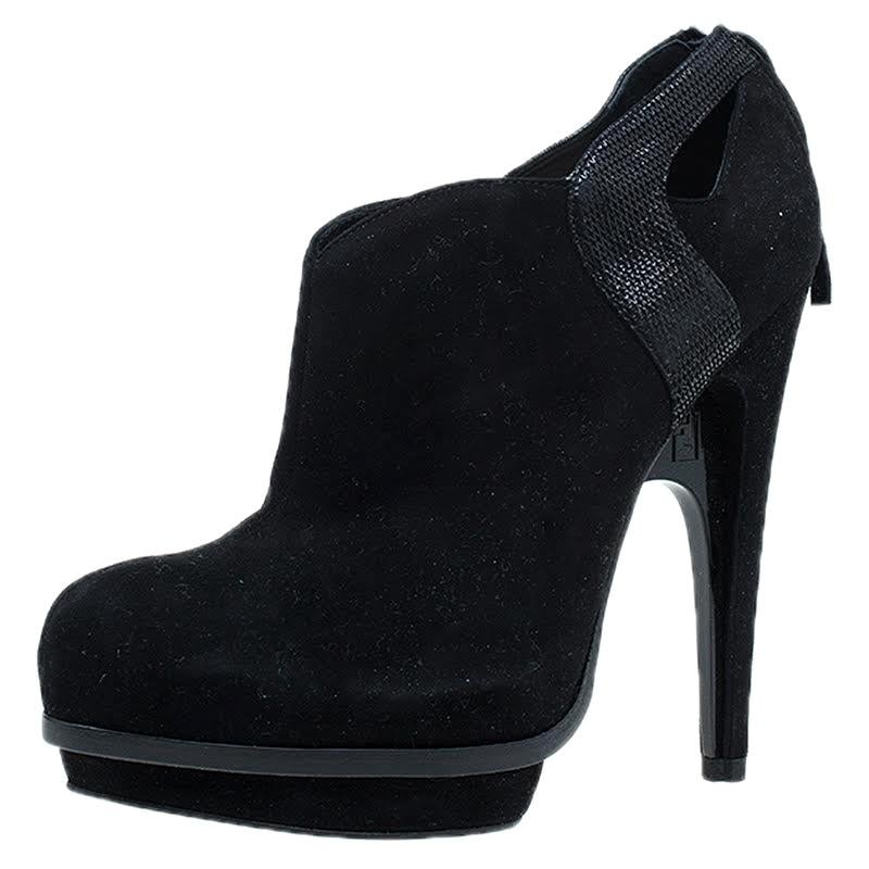 Fendi Black Suede Cutout Platform Ankle Booties Size 39