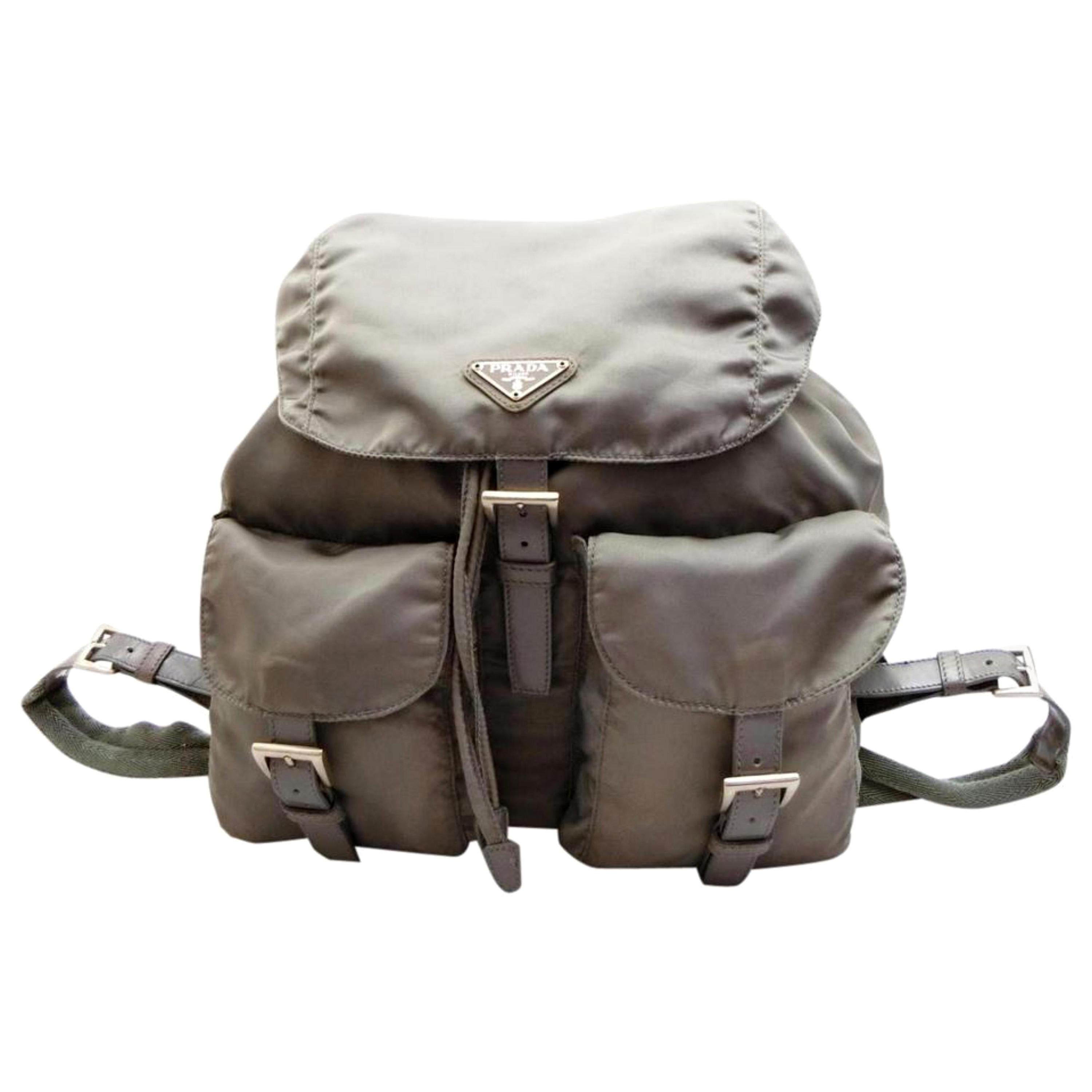 Prada Double Tessuto Pocket 230398 Gray Nylon Backpack For Sale