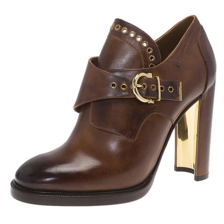 Salvatore Ferragamo Brown Leather Nevers Boots Size 39.5 For Sale at ...