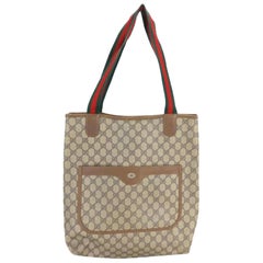 Vintage Gucci Monogram Gg Web Large Shopping 223283 Brown Coated Canvas Tote