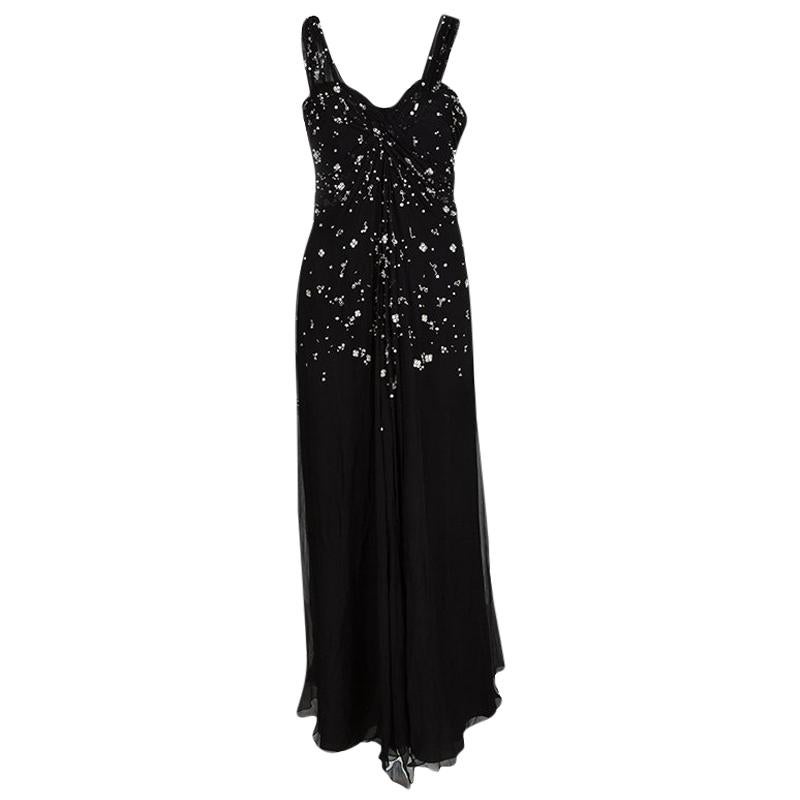 Dior Black Silk Chiffon Crystal Embellished Gown S