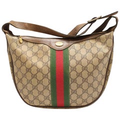Vintage Gucci Signature Web Monogram Hobo 229315 Brown Coated Canvas Shoulder Bag