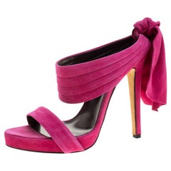 Oscar de la Renta Fuchsia Pink Suede Sandy Bow Detail Sandals Size 37
