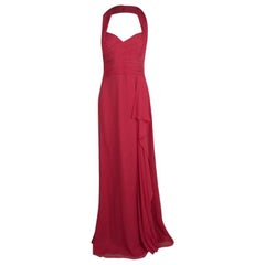 Notte by Marchesa Red Silk Chiffon Halter Evening Gown L