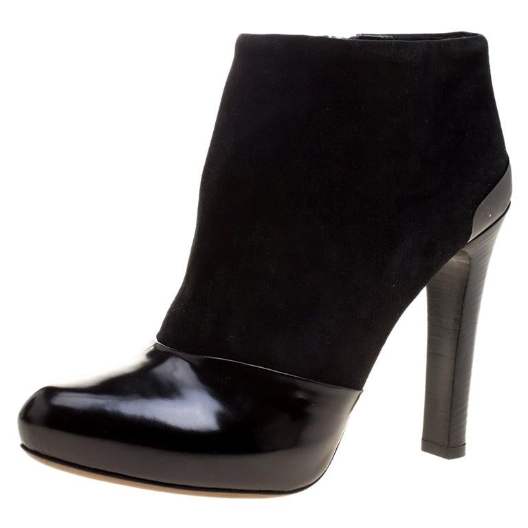 Fendi Black Suede and Patent Leather Booties Size 40 For Sale at 1stDibs