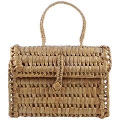 Hand Woven Wicker Raffia Bag with Button and Loop Fastening