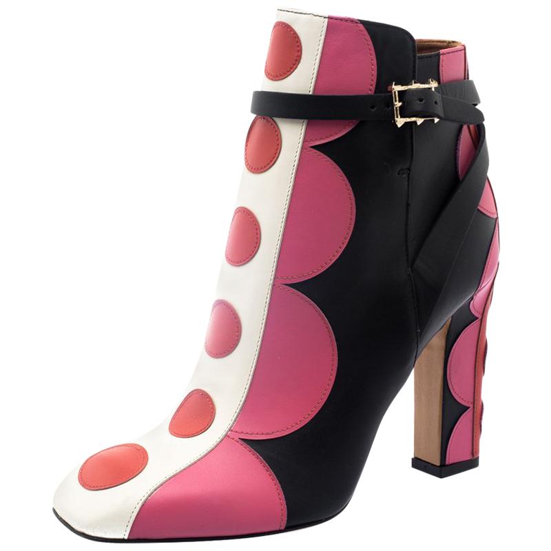 Valentino Multicolor Leather Polka Dot Ankle Boots Size 37