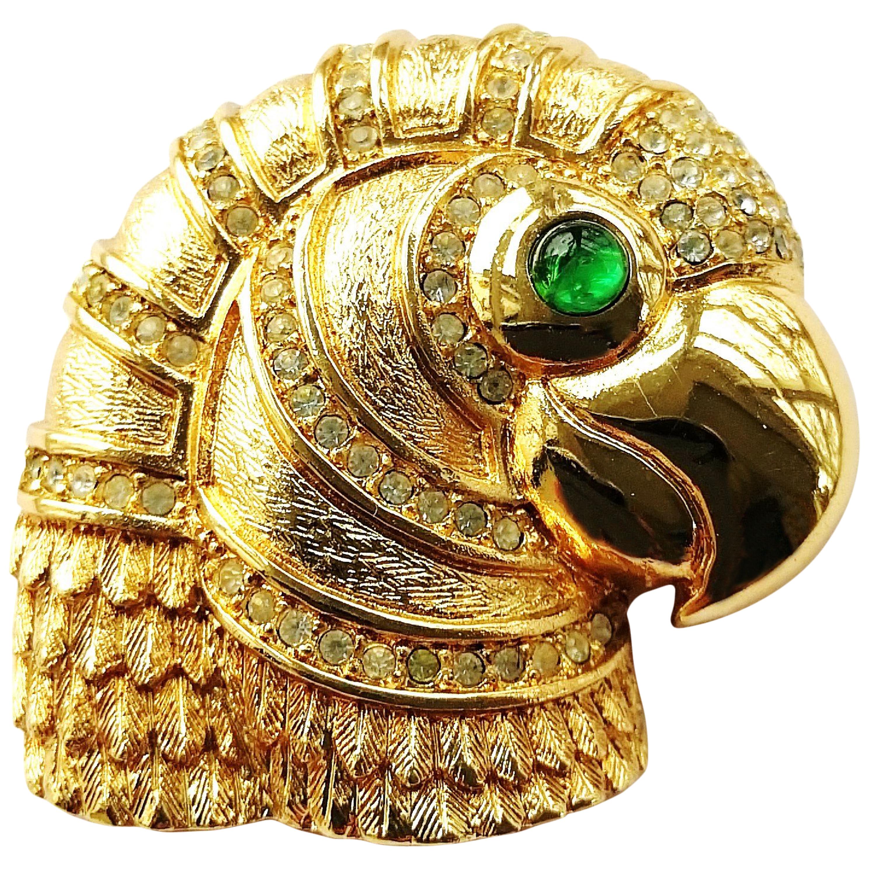 Gilt metal and paste 'parrot's head' brooch, Christian Dior, 1980s