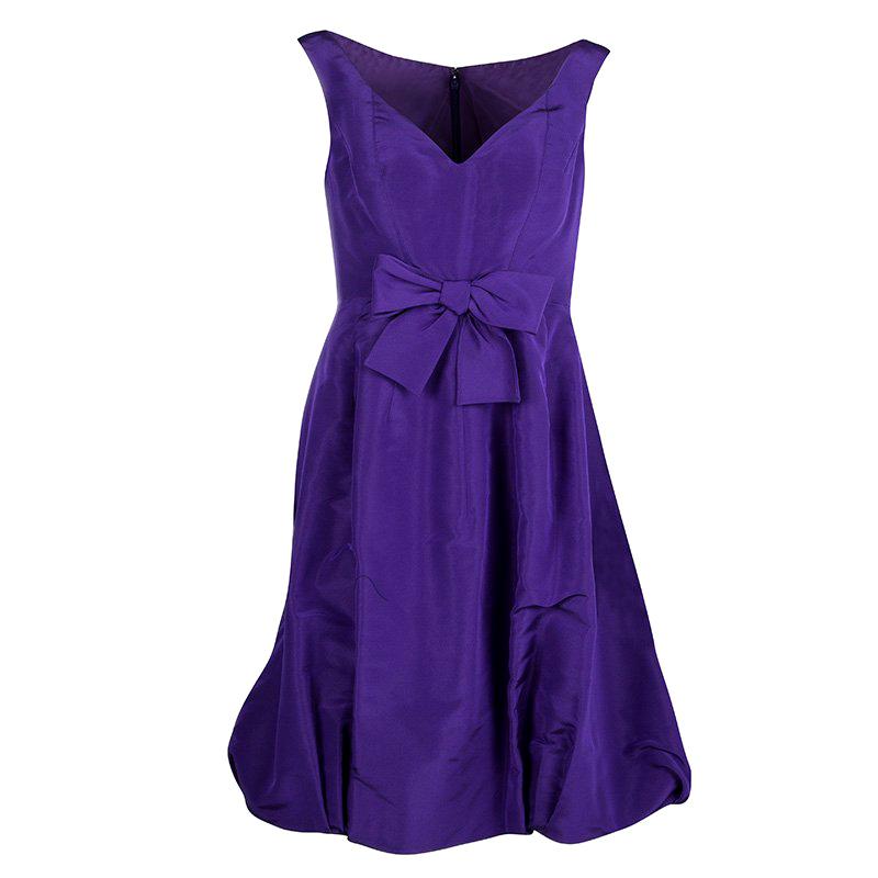 Oscar De La Renta Purple Bow Detail Sleeveless Dress M