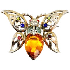 A large gilded sterling silver and coloured paste 'butterfly' brooch, Reja 1940s