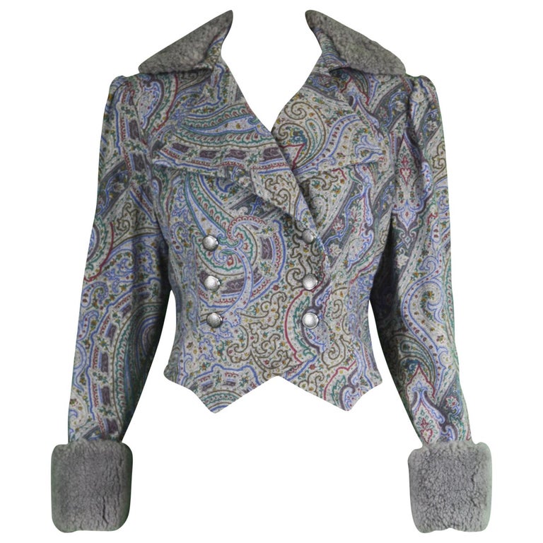 Bellville Sassoon Vintage Wool Paisley Jacket with Real Shearling Cuffs ...