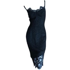 Thierry Mugler 90's Black Mohair Boucle Lace Trimmed Cocktail Dress NWT